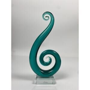 Vtg Murano Glassware Cristalleria Stile D'arte Art Glass Swirl Turquoise Green